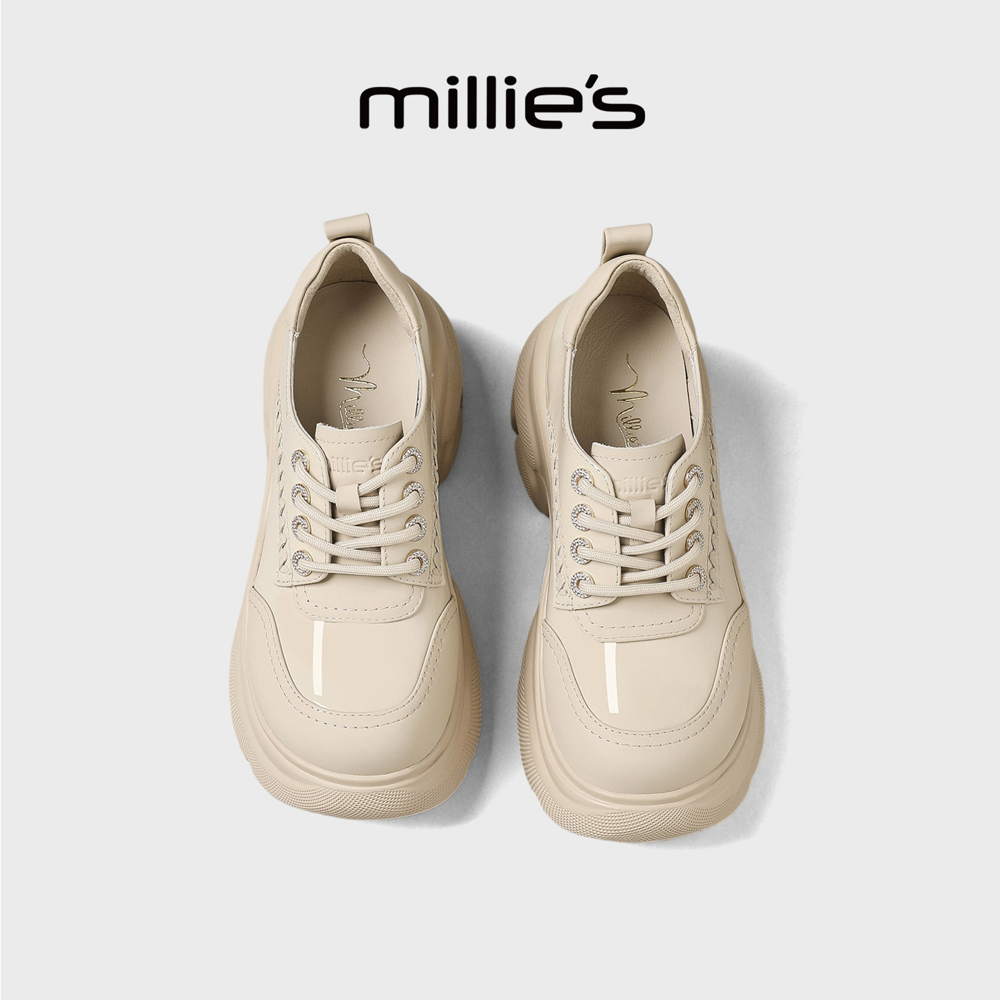 MILLIE'S/妙丽简约风厚底深口单鞋女2026新款系带舒适百搭休闲鞋,女鞋,深口单鞋,淘宝优惠券,粉丝福利购,淘宝优惠卷