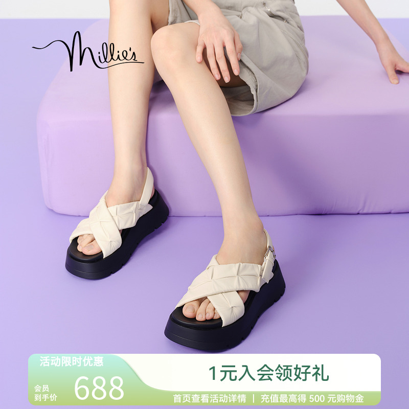 【海街日记】妙丽女鞋2025年夏季新款羊皮舒适厚底凉鞋女10122BL4