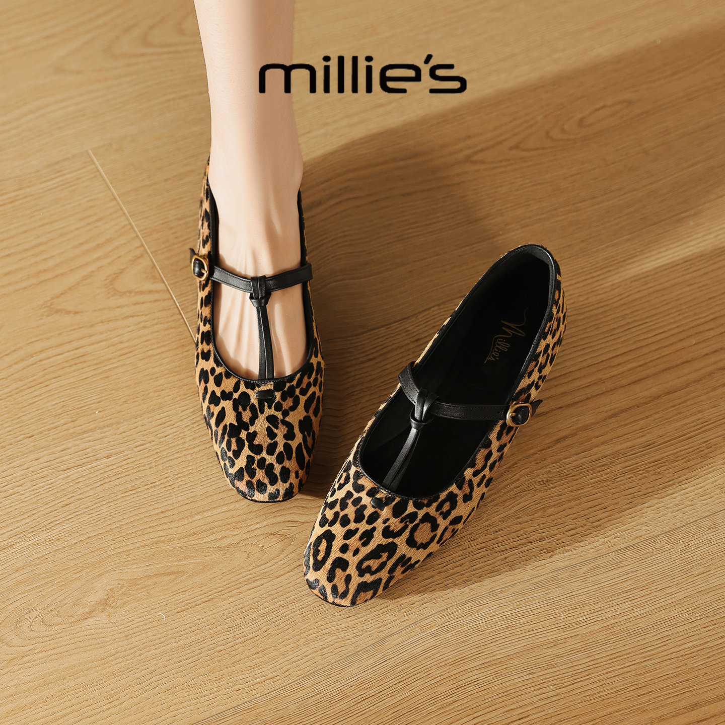 MILLIE'S/妙丽法式豹纹玛丽珍鞋女款春季一字带芭蕾舞鞋平底单鞋,女鞋,玛丽珍鞋,淘宝优惠券,粉丝福利购,淘宝优惠卷