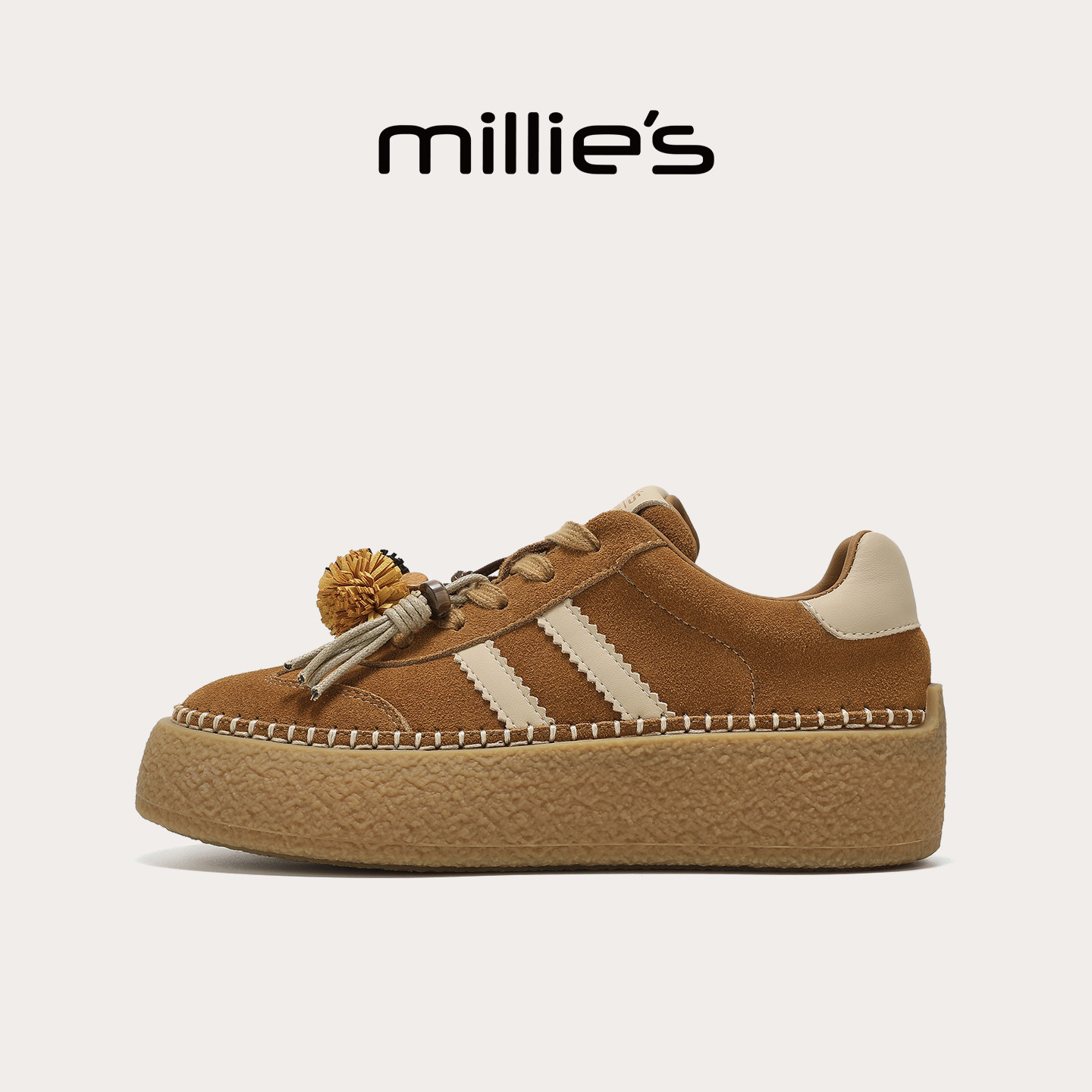 MILLIE'S/妙丽休闲板鞋女2026春季新款厚底增高德训鞋复古风女鞋,女鞋,休闲板鞋,淘宝优惠券,粉丝福利购,淘宝优惠卷