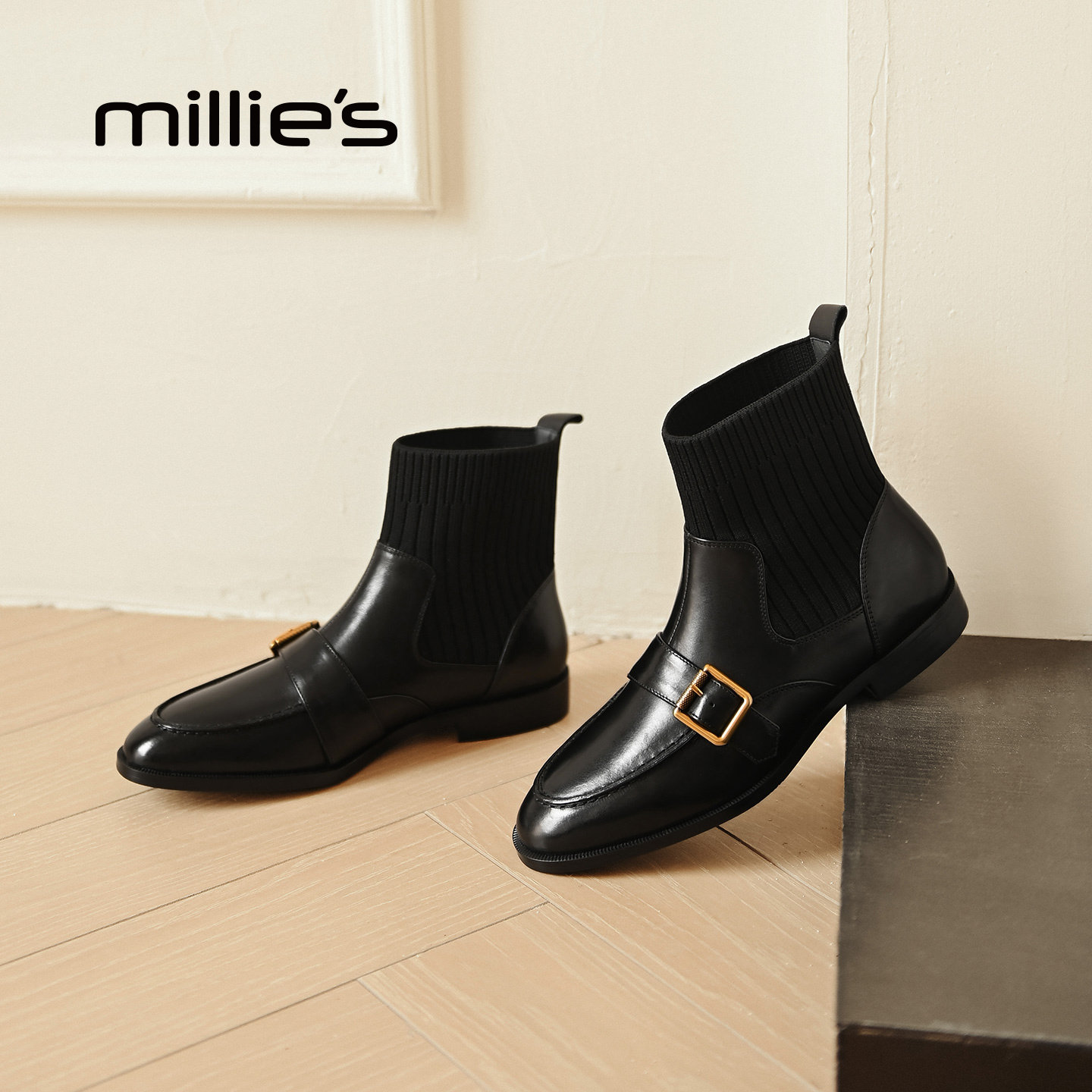 millies妙丽粗跟厚底瘦瘦靴
