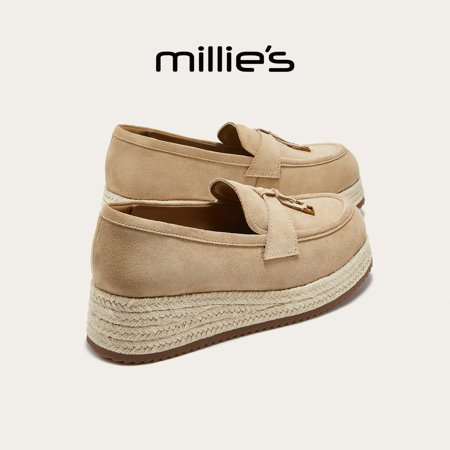 MILLIE'S/妙丽厚底乐福鞋女2026春季新款单鞋渔夫鞋一脚蹬懒人鞋,女鞋,乐福鞋（豆豆鞋）,淘宝优惠券,粉丝福利购,淘宝优惠卷