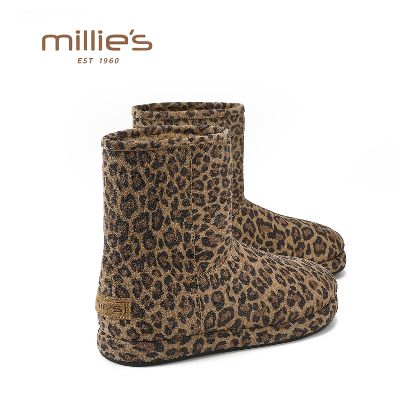 MILLIE'S/妙丽秋冬季新款真皮雪地靴女平底防滑短筒保暖棉鞋短靴