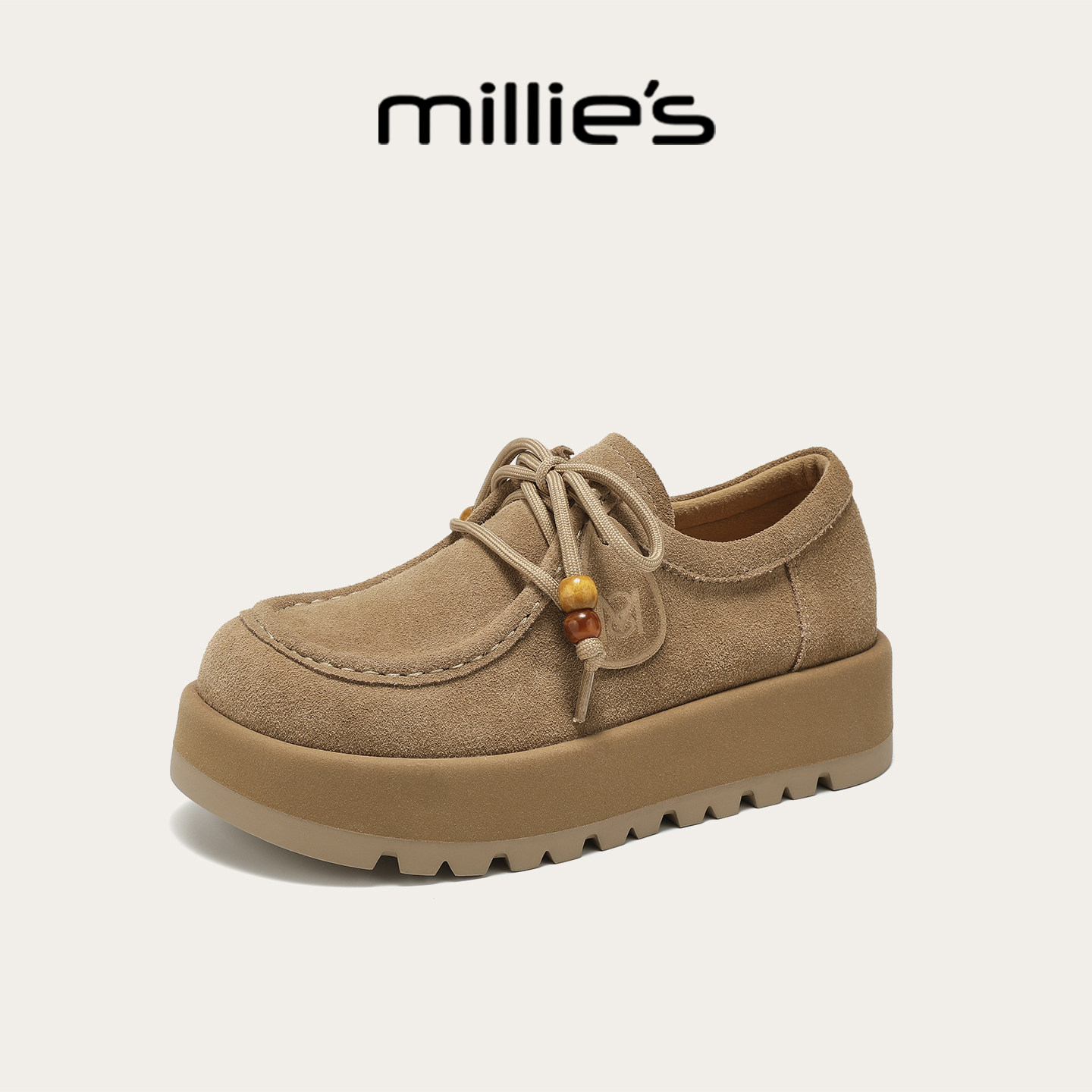 MILLIE'S/妙丽厚底乐福鞋女2026春季新款真皮休闲女鞋轻便勃肯鞋