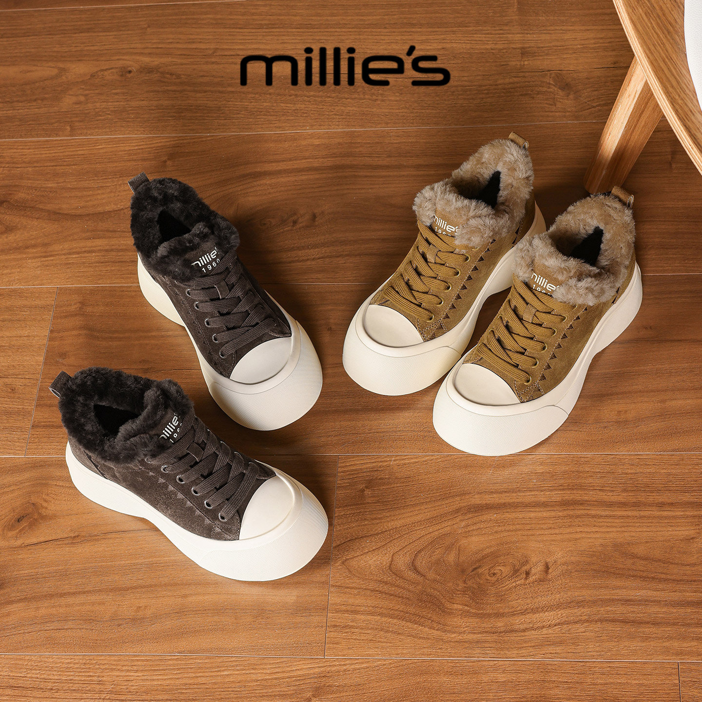 MILLIE'S/妙丽松糕厚底毛毛鞋女2026夏季新款加绒保暖雪地靴棉鞋