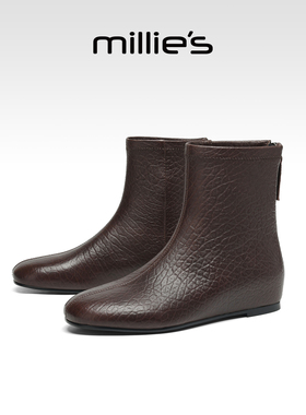 MILLIE S/妙丽2025秋冬新款时尚百搭粗跟短靴女厚底增高马丁靴