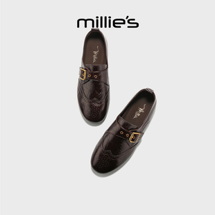 MILLIE'S/妙丽复古皮带扣乐福鞋女鞋2026新款平底单鞋通勤小皮鞋