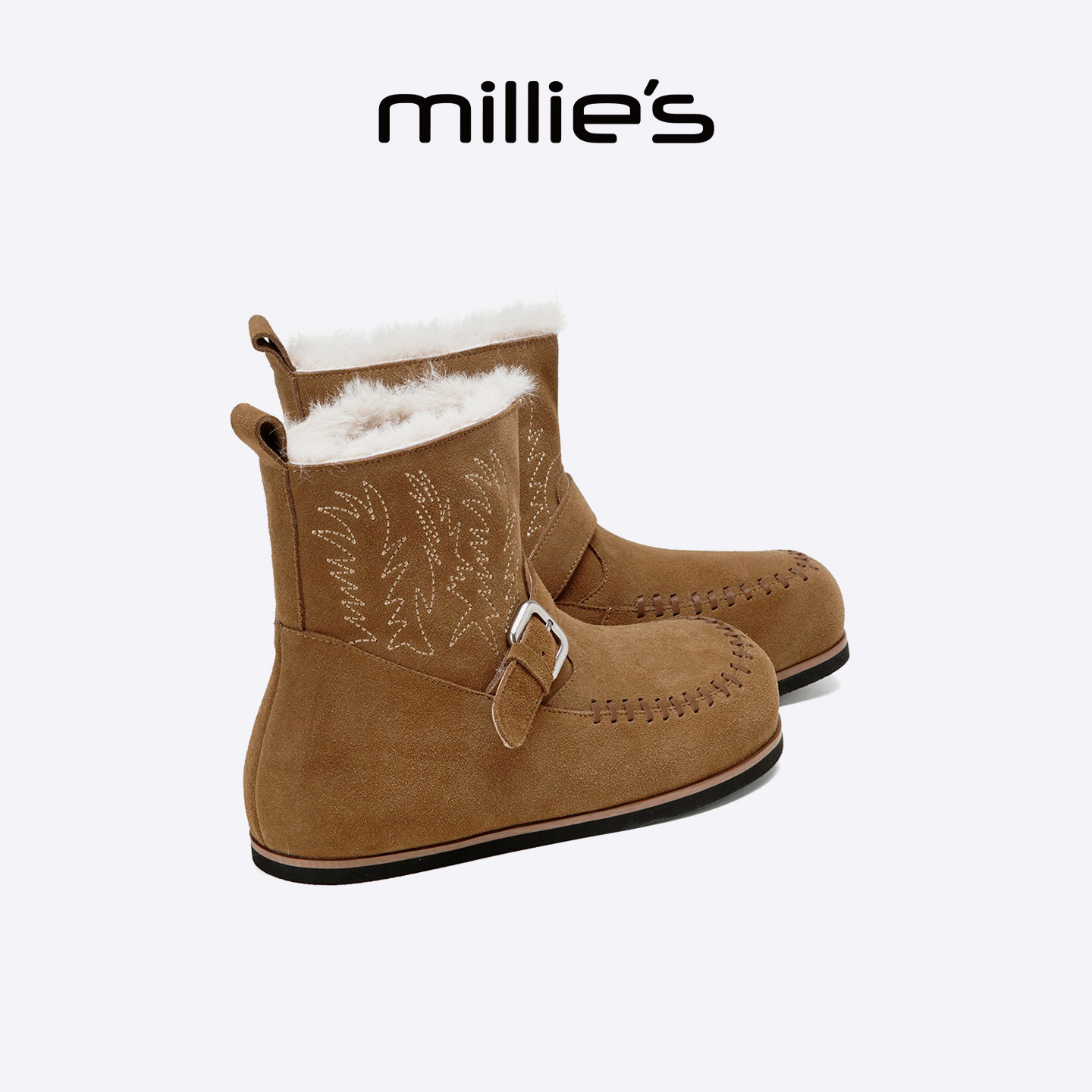 MILLIE'S/妙丽女鞋冬季新款保暖短筒配裙子的靴子加绒百搭马丁靴