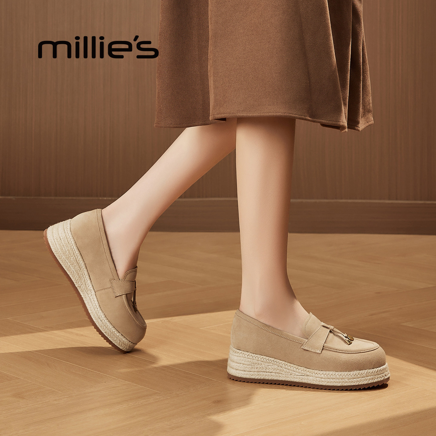 MILLIE'S/妙丽厚底单鞋2026新款通勤一脚蹬乐福鞋春季休闲渔夫鞋,女鞋,乐福鞋（豆豆鞋）,淘宝优惠券,粉丝福利购,淘宝优惠卷