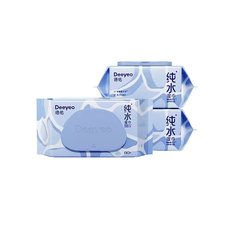德佑纯水湿巾纸婴儿成人手口专用清洁湿纸巾家庭用实惠装大包80抽