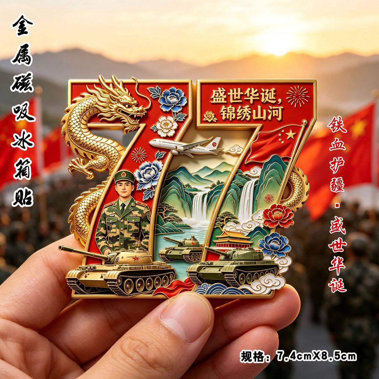盛世77周年军事金属冰箱贴
