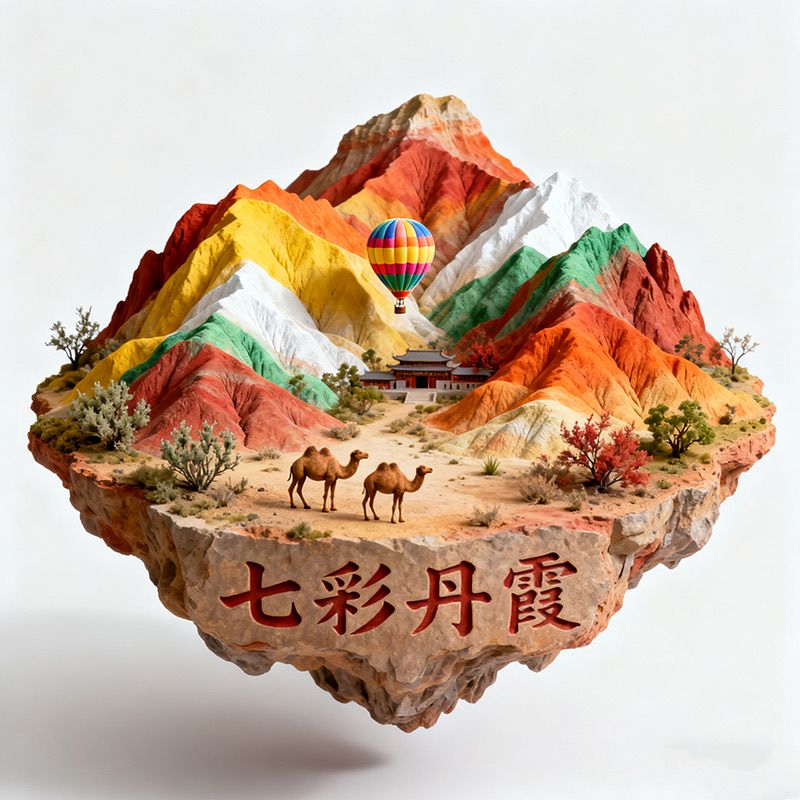 张掖七彩丹霞磁吸冰箱贴 上帝调色板地貌奇观金属浮雕甘肃中国风