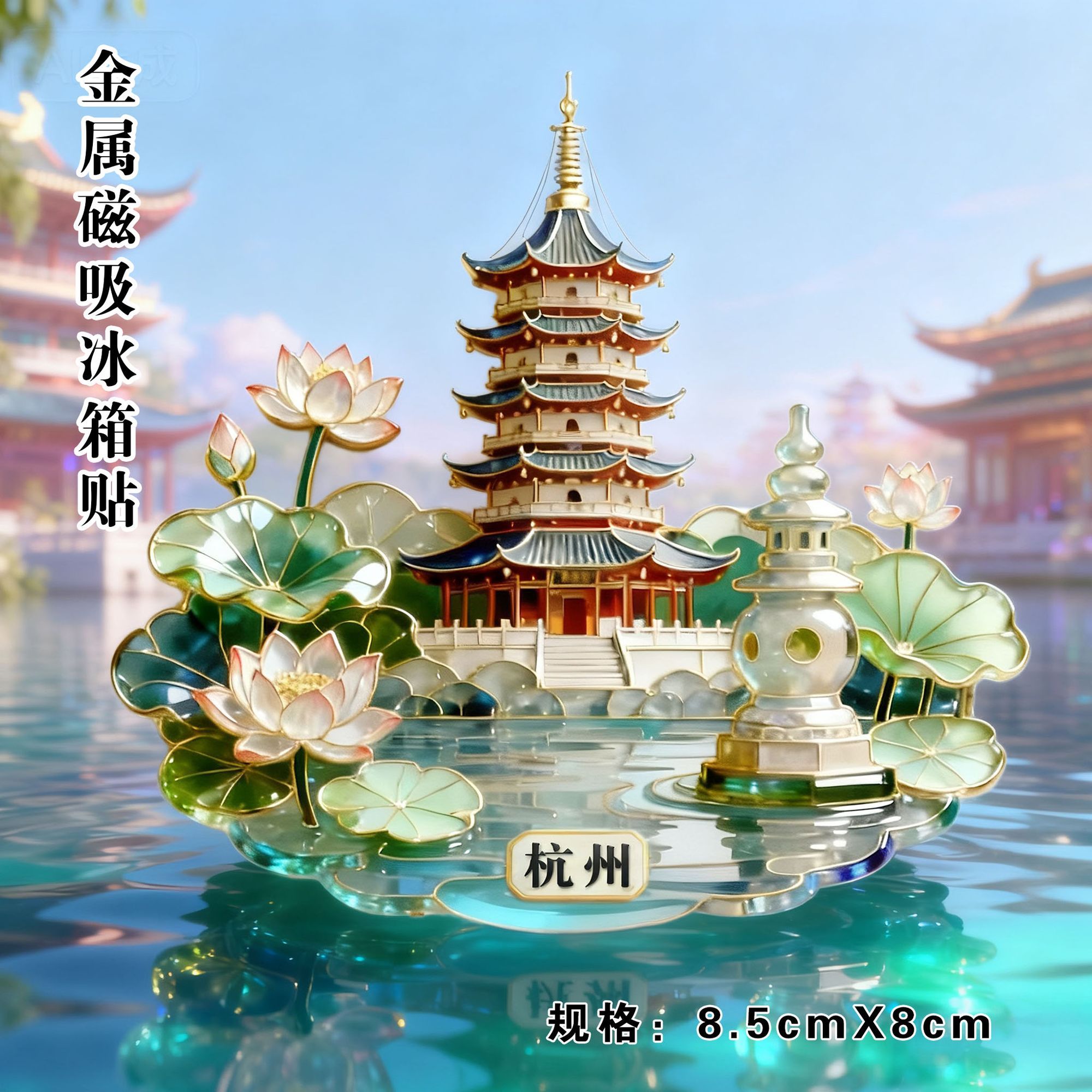 杭州雷峰塔创意金属磁吸冰箱贴