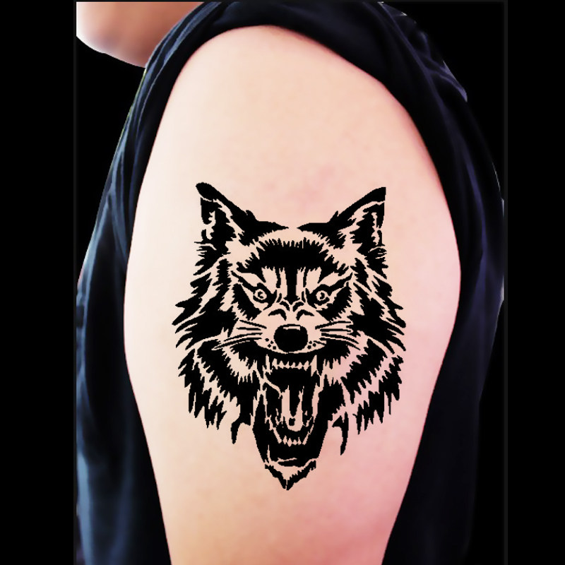 威猛狼头图腾纹身模板男加厚可重复用纹身膏果汁纹绣喷绘通用镂空