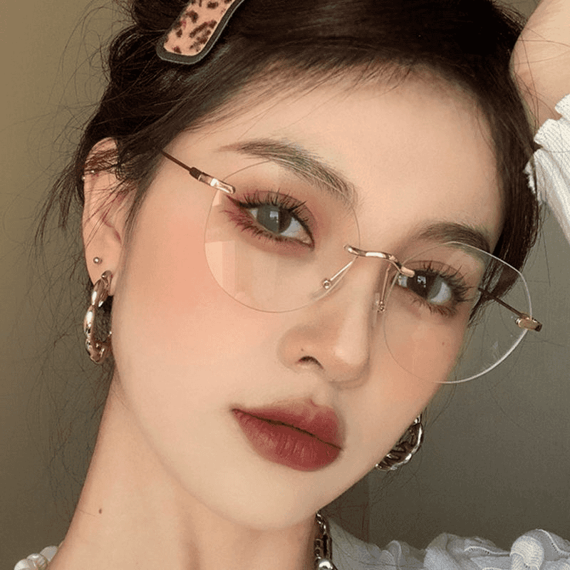 多边形网红禁欲无框眼镜女学生韩版近视有度数素颜眼镜框大脸显瘦