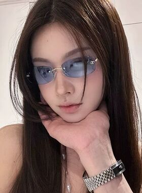 墨镜女高级感蓝色无框亚裔Y2K辣妹眼镜防紫外线太阳镜男