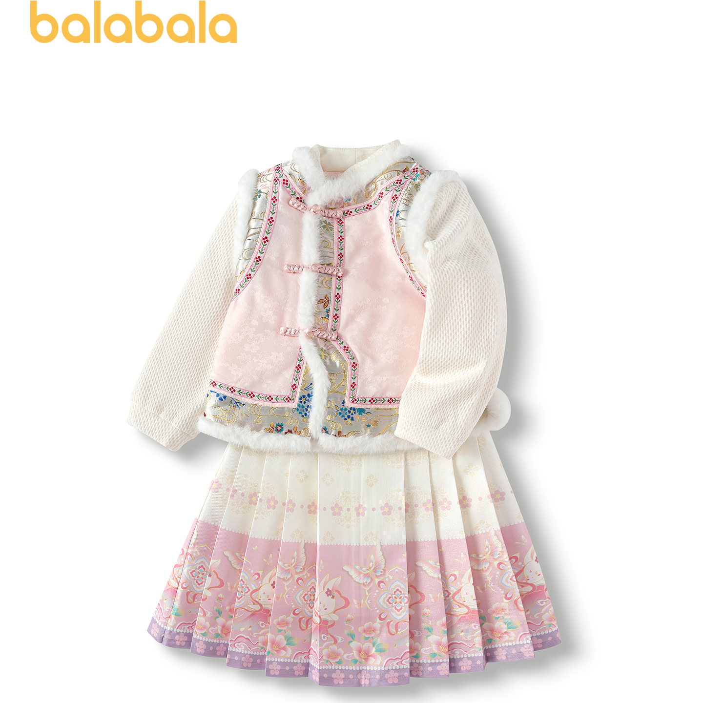 巴拉巴拉儿童马面裙套装女童小童2件套秋冬装国风上衣时尚新中式