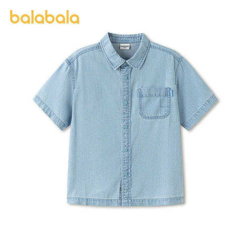 【balaOne】巴拉巴拉男童短袖衬衫儿童中大童牛仔2026新款夏百搭