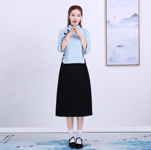 民国风古装民国学生装女长裙复古棉麻五四青年装大合唱班服春夏