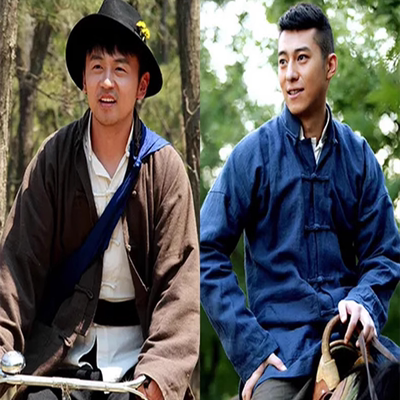 百姓平民农村老头深蓝色棉麻