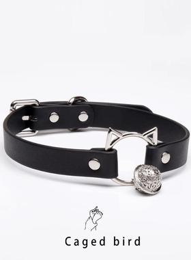笼中鸟 猫咪铃铛项圈女定制刻字皮革choker黑/粉色k8k9狗狗牵引绳