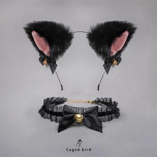 扮 笼中鸟猫耳朵铃铛黑色发箍头饰发卡女可爱项圈cos装