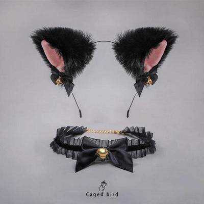 笼中鸟猫耳朵铃铛黑色发箍头饰发卡女可爱项圈cos装扮