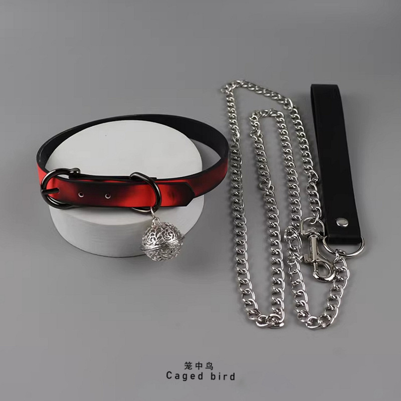 温感变色项圈牵引绳铃铛choker朋克风小狗皮质颈链辣妹氛围感配饰