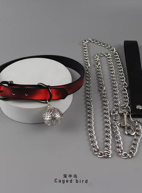 温感变色项圈牵引绳铃铛choker朋克风小狗皮质颈链辣妹氛围感配饰