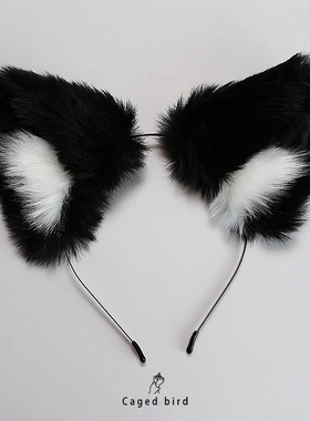 笼中鸟cos头箍毛绒猫耳朵发箍女头饰黑狐狸兽耳发饰男仆小狗发卡