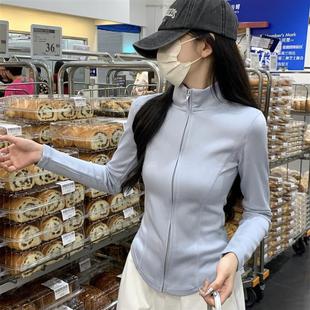 半高领鱼骨修身 上衣 显瘦防晒衣薄外套女夏季 连帽运动瑜伽服开衫