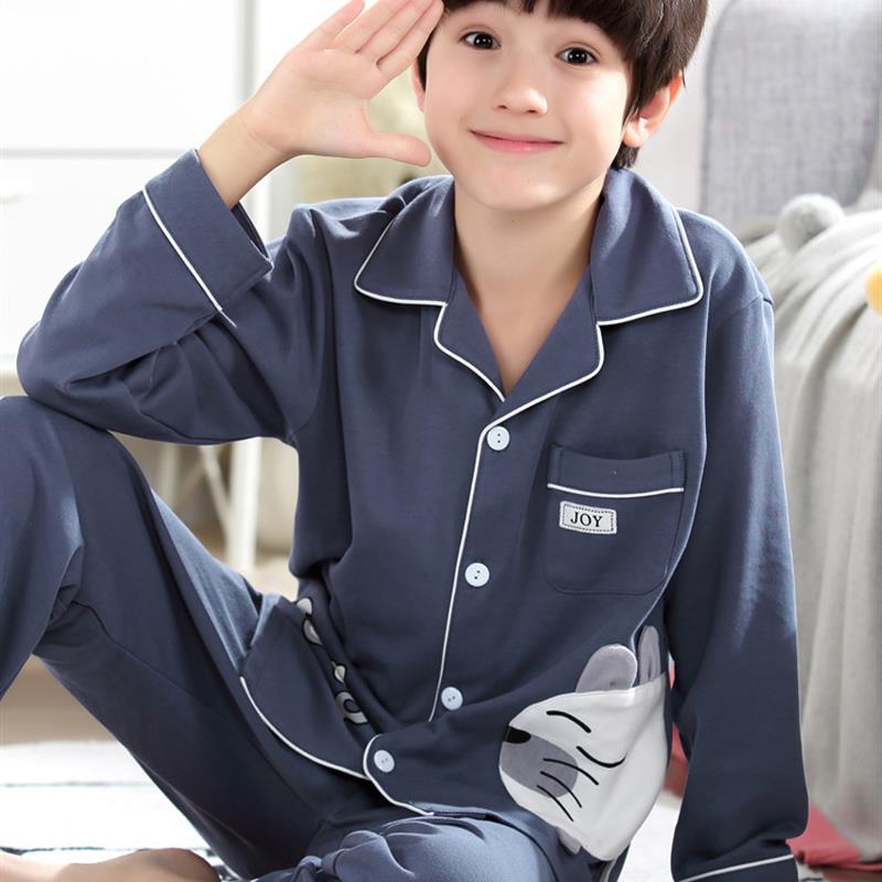 童装睡衣男生春秋纯棉薄长袖套装男生大孩子皮卡丘2025新款家装