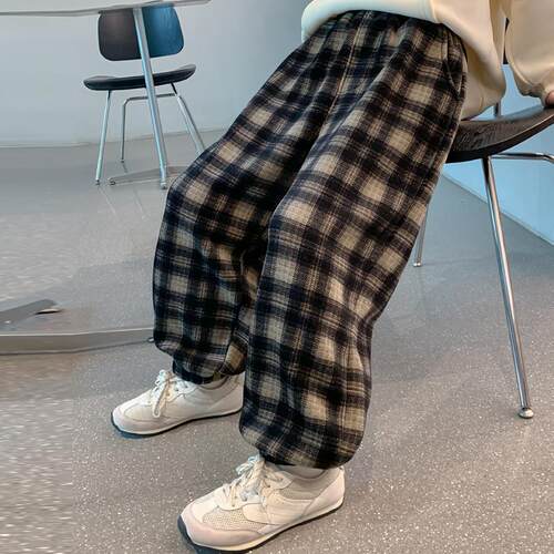 女童春装裤子2026新款儿童洋气女孩春秋裤子宽松休闲格子运动长裤