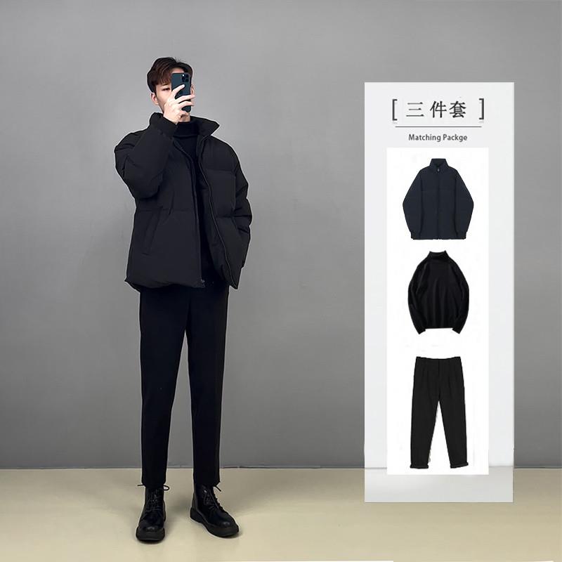 港风棉服套装男士三件套冬季潮流穿搭外套加厚搭配棉衣男装一整套
