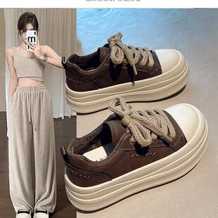 厚底松糕板鞋女2025秋季新款小个子增高女鞋配阔腿裤的鞋子不累脚