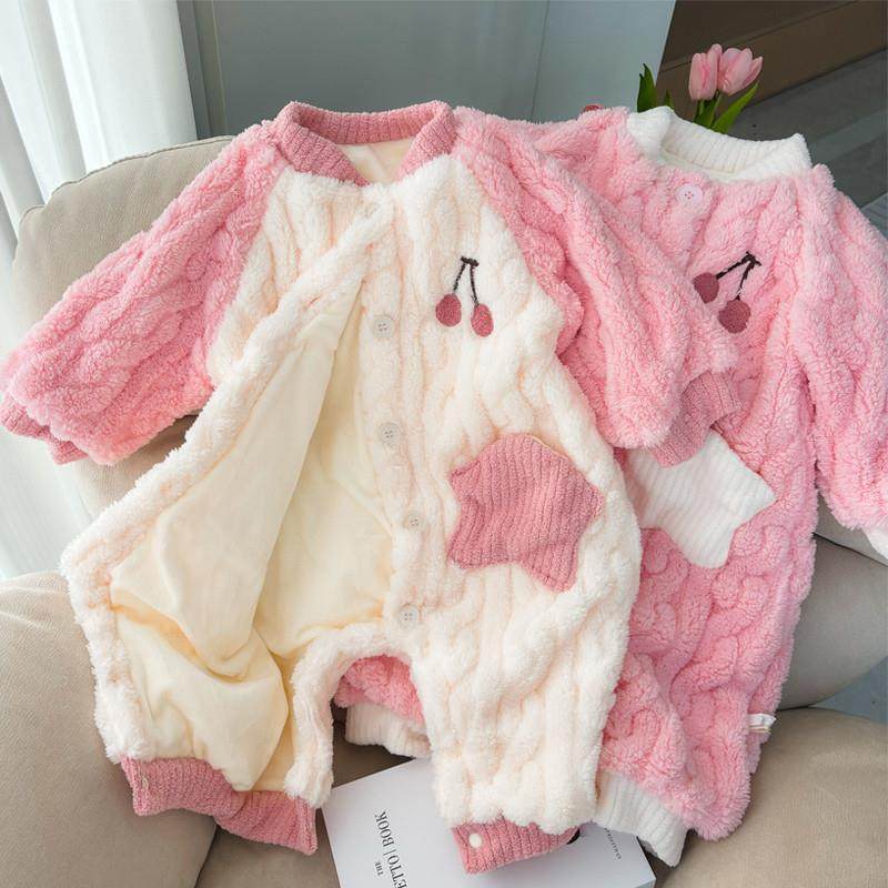 儿童连体睡衣女童珊瑚绒冬季加绒加厚款爬服婴儿女孩宝宝冬款睡袋