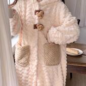 睡衣女家居服款 珊瑚绒加厚连帽浴袍长款 睡裙 秋冬季 睡袍女2025新款