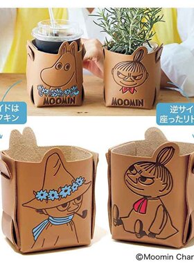 日系卡通姆明PU皮压花办公桌面装饰摆件笔筒多功能收纳盒文具用品