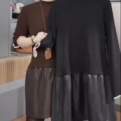 德绒半高领蕾丝拼接打底T恤女