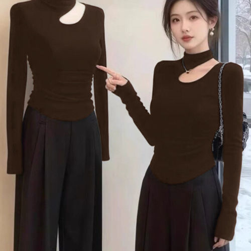 大码半高领德绒保暖显瘦长袖T恤