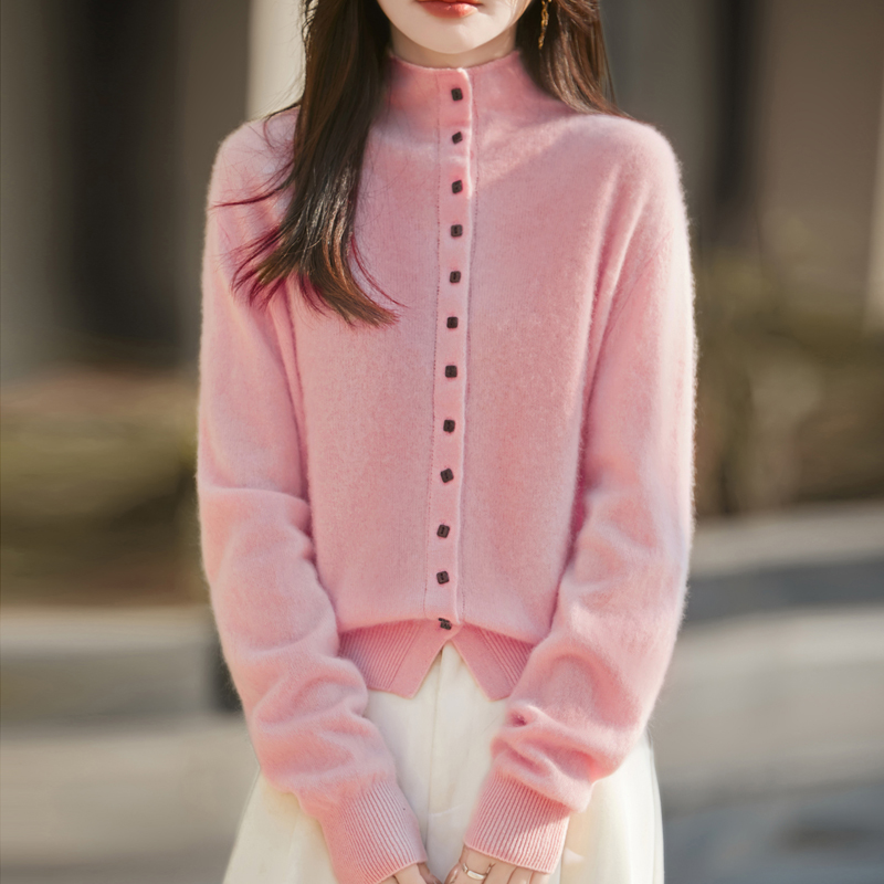 卷边半高领拉绒100羊毛开