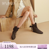 靴短靴子女 柔软羊皮复古甜美蝴蝶结时装 真美诗Miss Joy冬新款