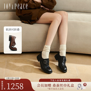 小桃同款真美诗自由之歌秋季新款水洗牛皮棕色复古小皮鞋乐福鞋女