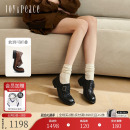 小桃同款真美诗自由之歌秋季新款水洗牛皮棕色复古小皮鞋乐福鞋女