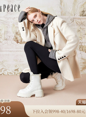 真美诗冬新款细腻牛皮厚底加绒马丁靴毛毛雪地靴女77089DZ4