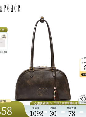 真美诗冬季新款柔软羊皮串珠气质手提包保龄球包女13159DX5