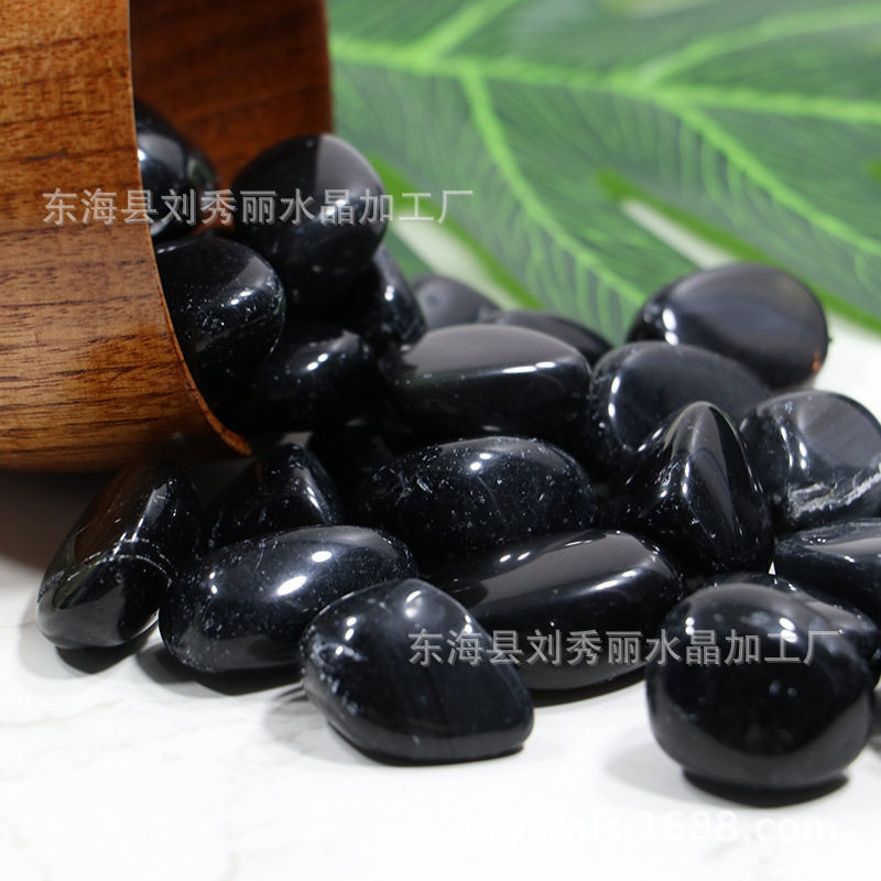 天然水晶黑曜石原石打磨抛光滚石鱼缸花盆观景石摆件