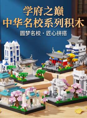 中国四大名校北京武汉大学建筑模型微颗粒儿童益智拼装积木