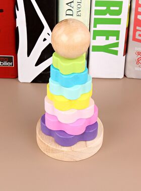 木制儿童彩虹塔不倒翁叠叠高套柱亲子活动婴儿早教益智玩具堆叠