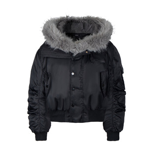 加厚宽松飞行员夹克外套 欧美街头大毛领连帽棉服女冬季 蚀月镜